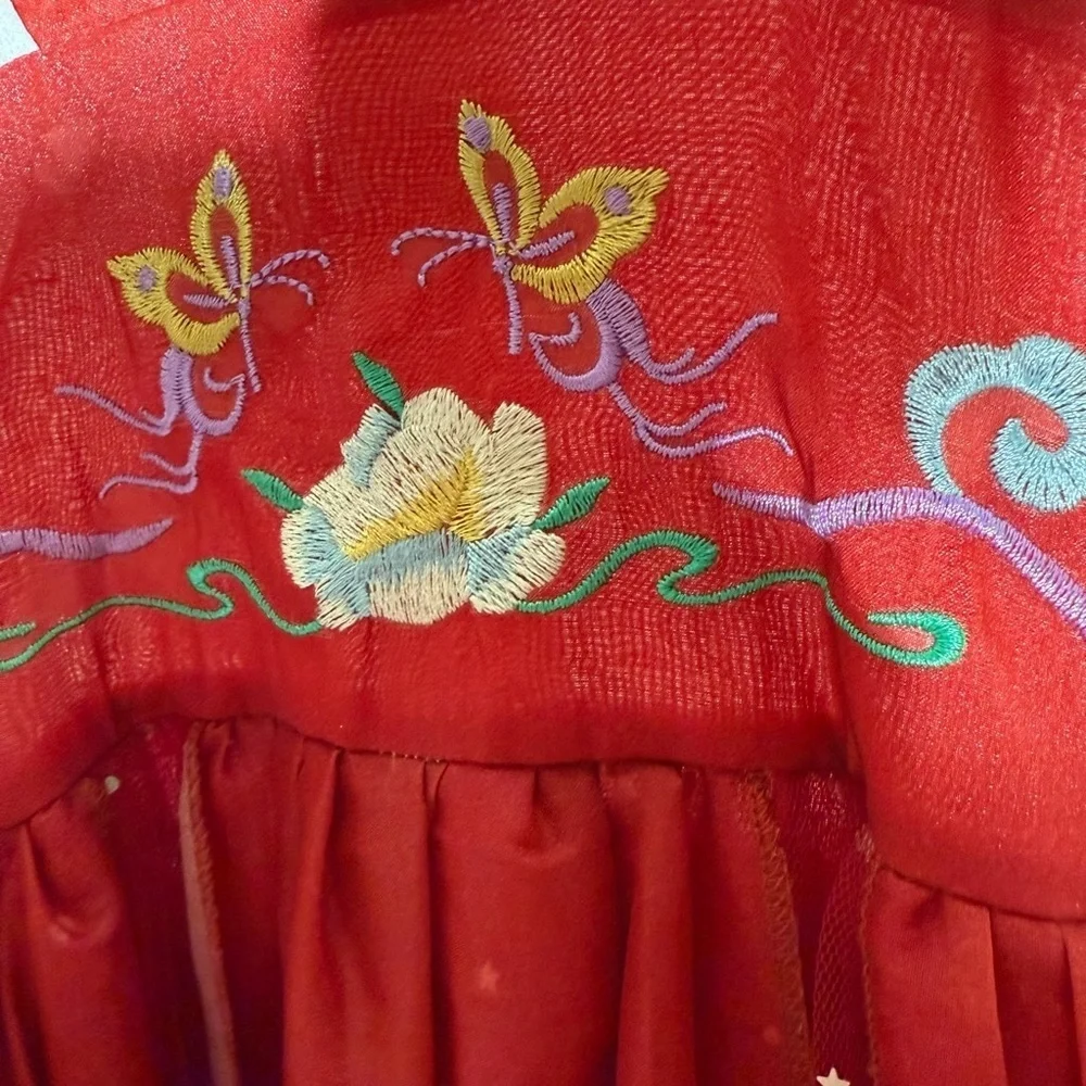 Vintage Embroidered Floral Princess Dress Burgundy Size 12